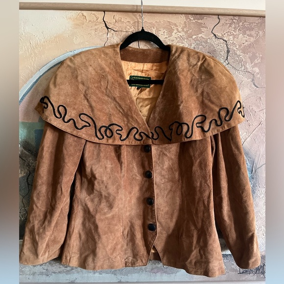 DANIER Suede Leather Western Cowboy Swirly-lines Brown Jacket - Picture 1 of 12